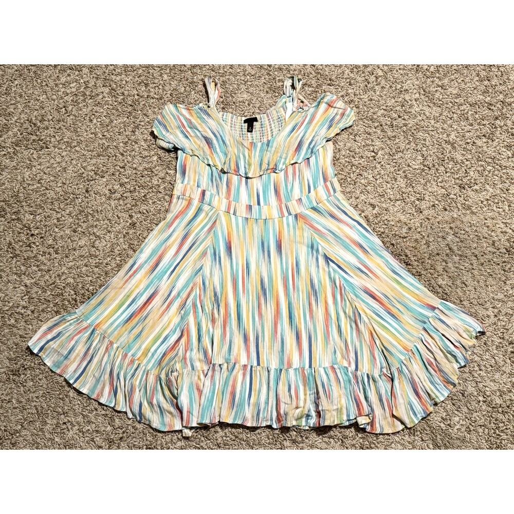 Torrid Womens White Stripe Gauze Cold Shoulder Mini Skater Dress Plus Size 2XL - Picture 4 of 13